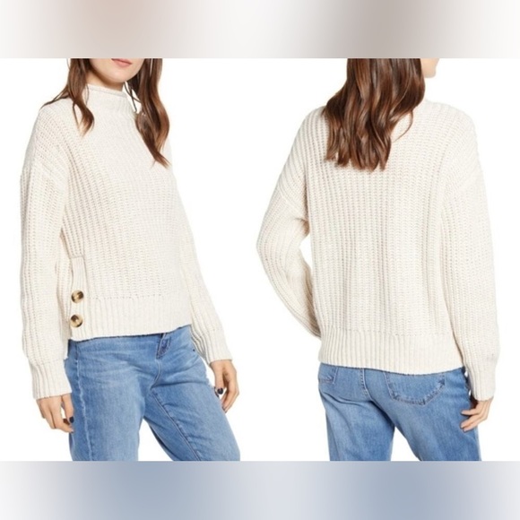 Madewell chunky knit, mock neck side- button pullover wool sweater sz small - Picture 2 of 11